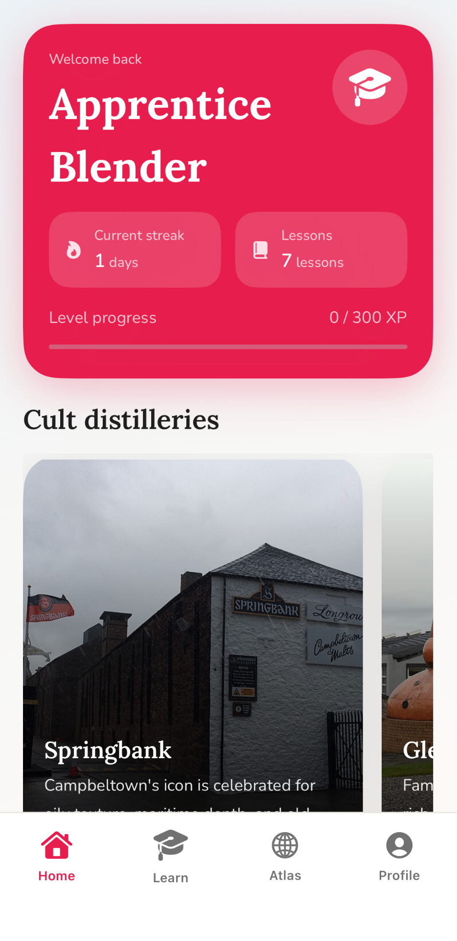 The Cask home screen